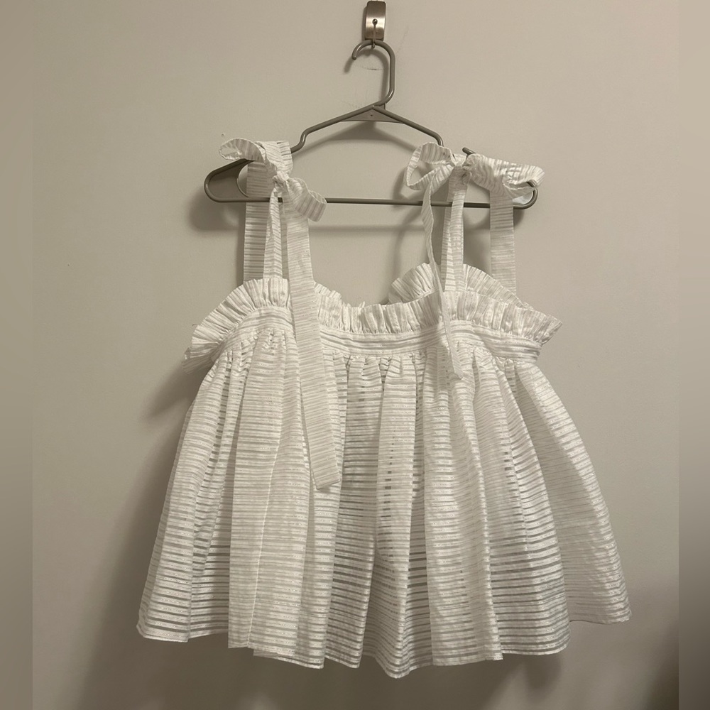 Caroline Constas Mer Silver White Stripe Bow Tank size Large (L)